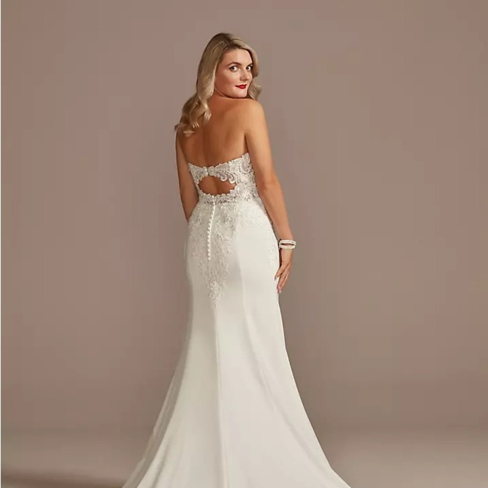 GALINA SIGNATURE Lace Sheer Beaded Bodice Wedding Dress